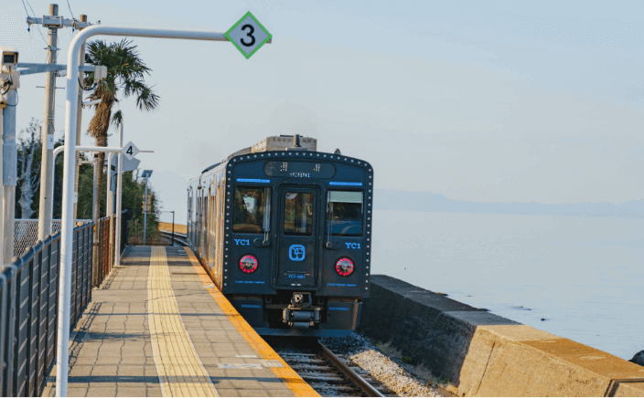海沿いの英気に電車が停まっている